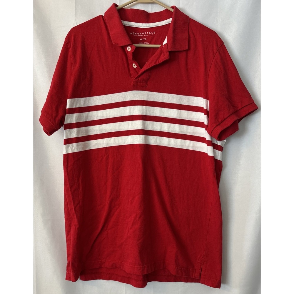Old Navy Red Striped Short Sleeve 2 Button Collar T-Shirt Size XL